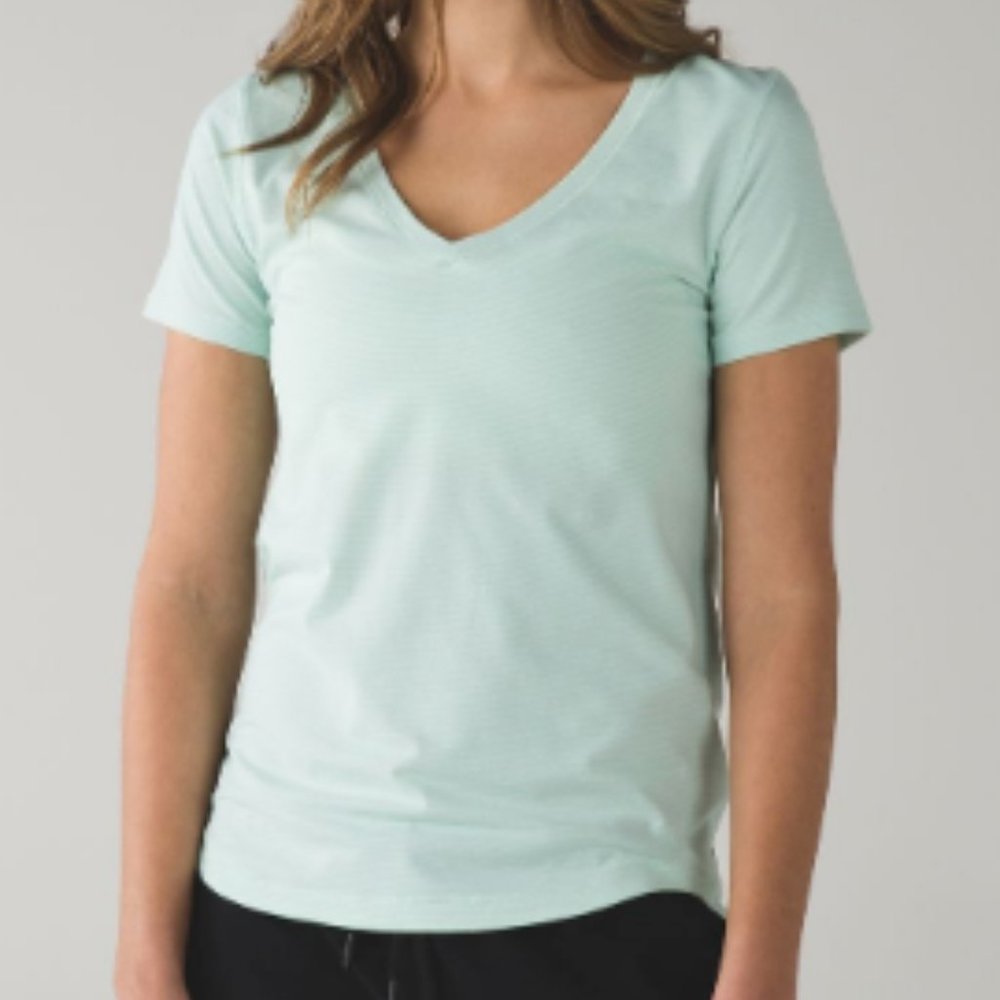 Lululemon What The Sport Tee Heathered Sea Mist Size 6